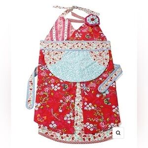Pip Studio Round Skirt Apron—Blues-Reds-Pinks Floral & Checks—GORGEOUS!! NEW!!